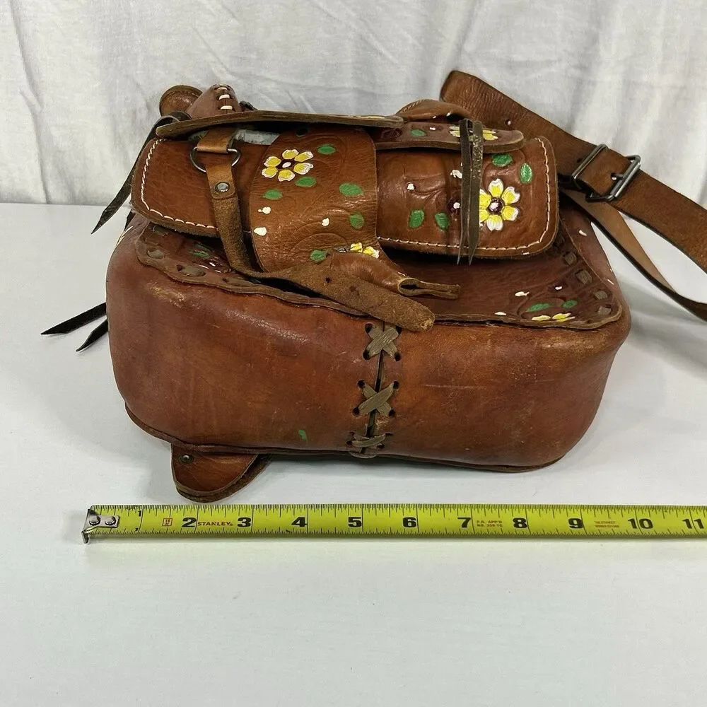 Hand Tooled Leather Saddle Purse Hand Painted Floral Western Shoulder Bag